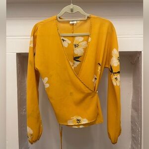 Aritzia Wilfred Floral Print Long Sleeve Blouse, Yellow, Small